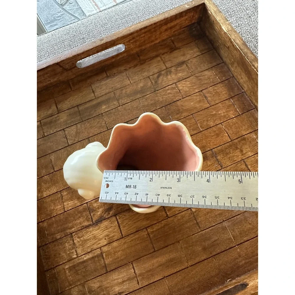 Vintage Catalina Pottery Cornucopia Shell Vase Pink Interior Cream Glaze 325 USA